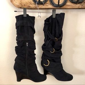 Black slouchy wedge boots size 9